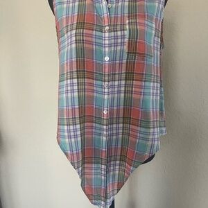 Cato Multicolor Plaid and Lace Top